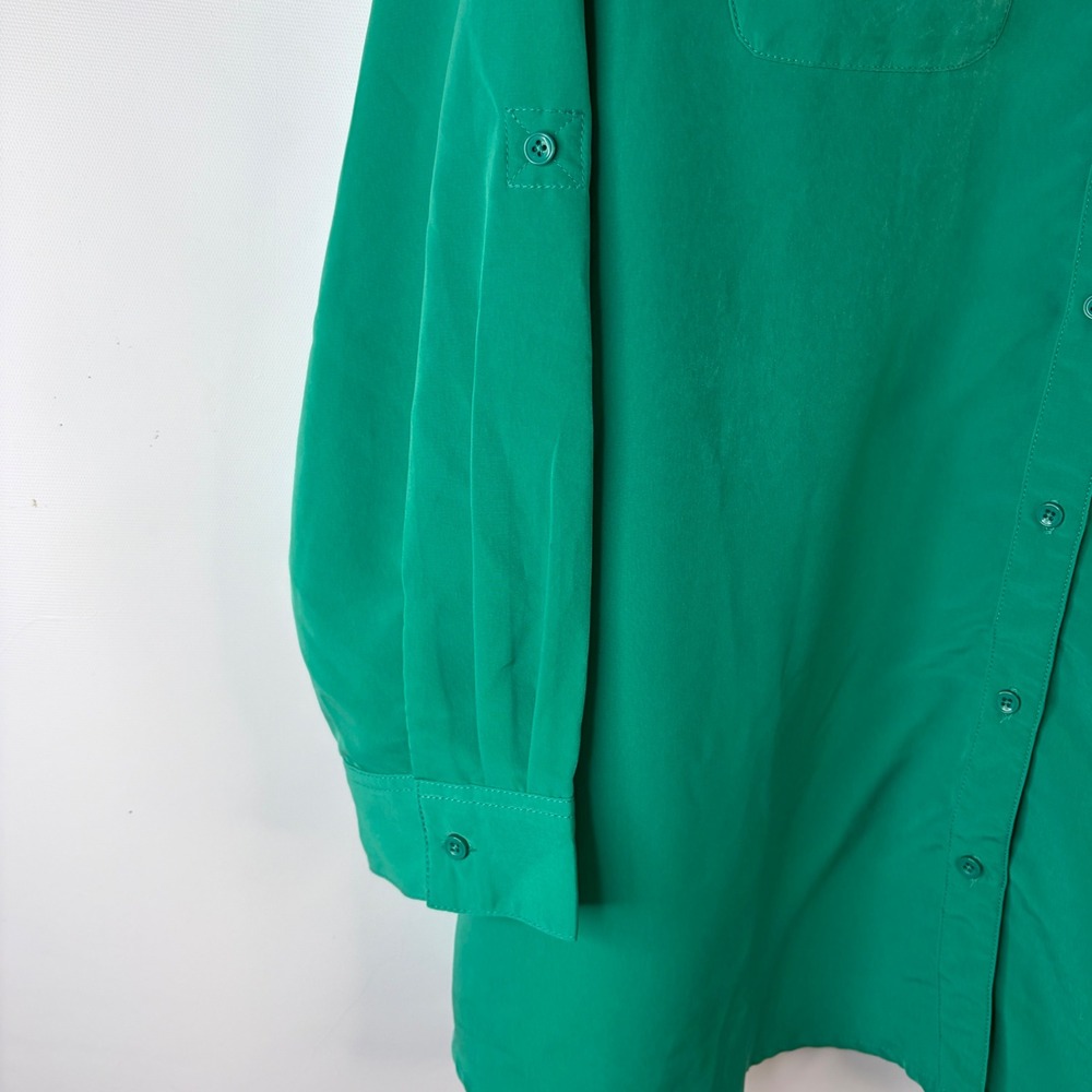 Denim & Co Button Up Tunic Women 1X Green Roll Tab Sleeve Pocket Longline - Picture 3 of 8